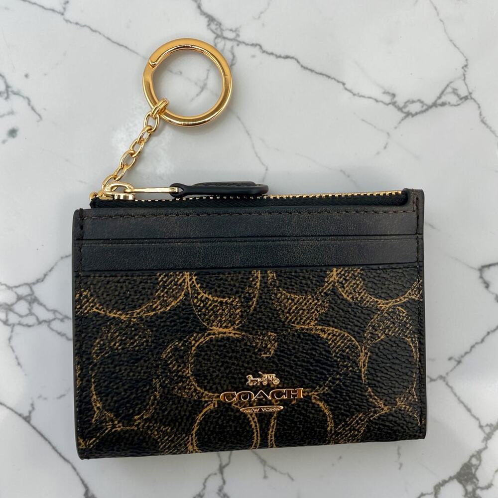 NWT Coach Mini Skinny ID Case Loved Signature Canvas Gold Brown CEI20 Wallet - Picture 3 of 5